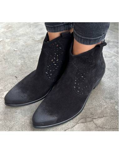 Botki czarne skóra zamsz niski obcas klocek...