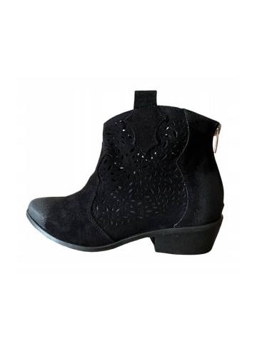 Botki czarne skóra zamsz niski obcas klocek...