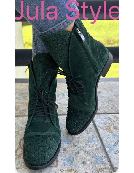 Botki butelkowa zieleń zamsz Jula Exquisite 1408