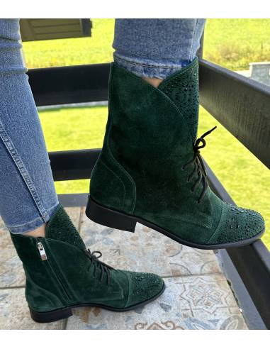 Botki butelkowa zieleń zamsz Jula Exquisite 1408