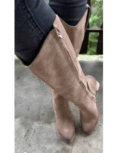 Kozaki ciemny beż skóra naturalna zamsz obcas Exquisiste... 2