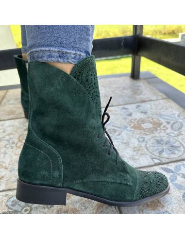 Botki butelkowa zieleń zamsz Jula Exquisite 1408