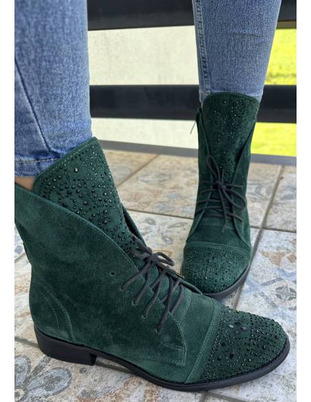 Botki butelkowa zieleń zamsz Jula Exquisite 1408