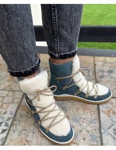 Śniegowce skóra zamsz niebieskie kożuch  Almodi Z509 2