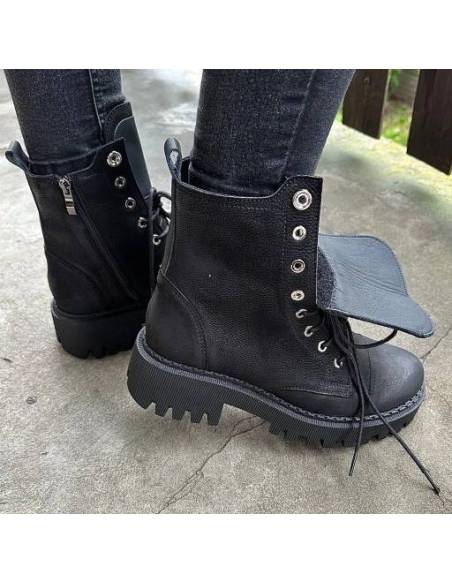 Czarne trapery ocieplane skóra naturalna nubuk wiązane zamek z 688