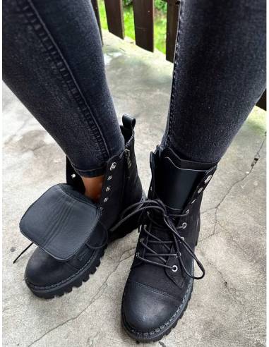 Czarne trapery ocieplane skóra naturalna nubuk...