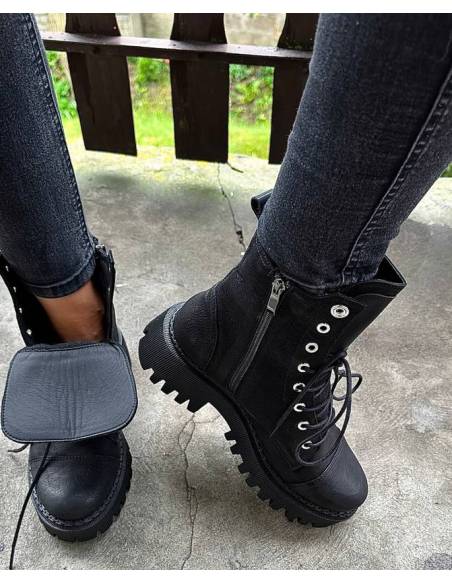 Czarne trapery ocieplane skóra naturalna nubuk wiązane zamek z 688