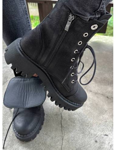 Czarne trapery ocieplane skóra naturalna nubuk...