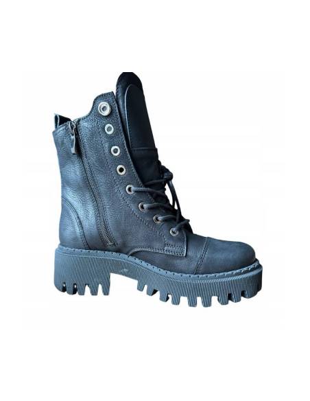 Czarne trapery ocieplane skóra naturalna nubuk wiązane zamek z 688