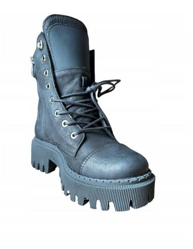 Czarne trapery ocieplane skóra naturalna nubuk...