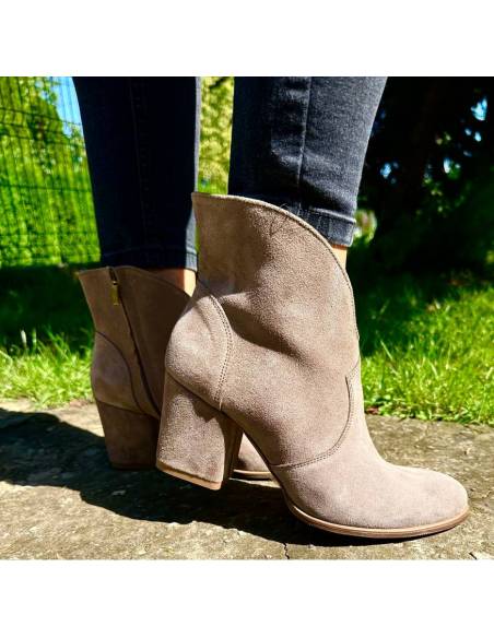 Botki beżowe taupe skóra naturalna zamsz Exquisite 1134