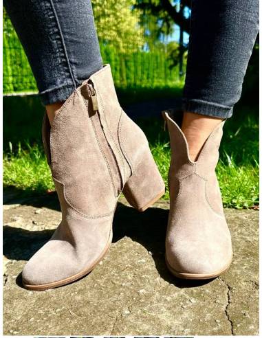 Botki beżowe taupe skóra naturalna zamsz...