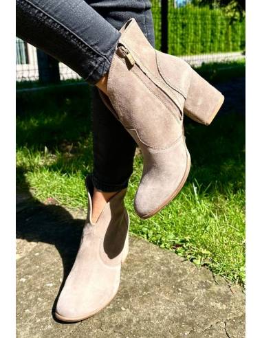 Botki beżowe taupe skóra naturalna zamsz...