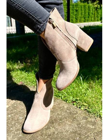 Botki beżowe taupe skóra naturalna zamsz Exquisite 1134