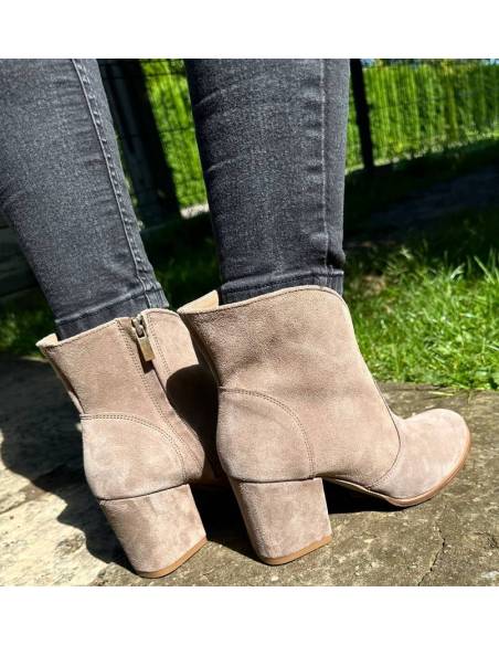 Botki beżowe taupe skóra naturalna zamsz Exquisite 1134