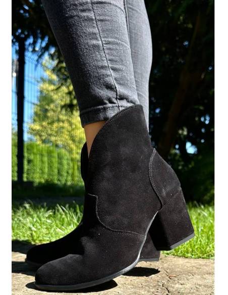Botki czarne skóra zamsz Exquisite 1134