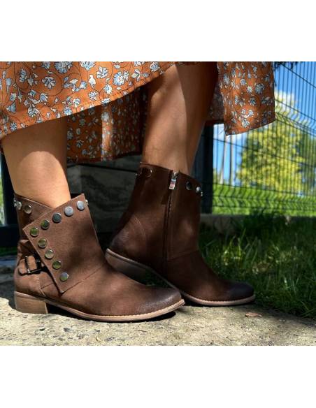 Botki Exquisite brązowe skóra naturalna zamszowa 1198