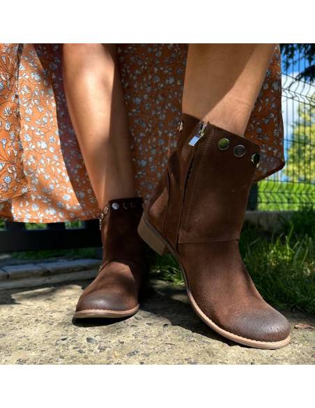 Botki Exquisite brązowe skóra naturalna zamszowa 1198