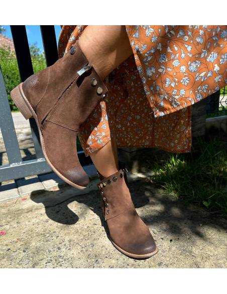 Botki Exquisite brązowe skóra naturalna zamszowa 1198