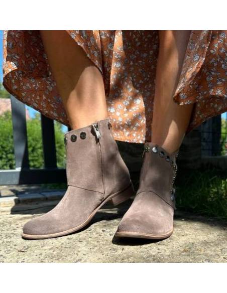 Botki Exquisite beż almond skóra naturalna zamszowa 1198