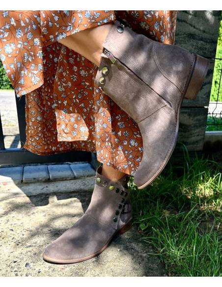 Botki Exquisite beż almond skóra naturalna zamszowa 1198