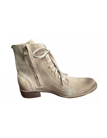 Trzewiki botki beżowe Exquisite skóra naturalna zamszowa 987