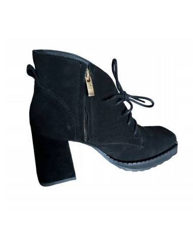 Botki damskie czarne welur skóra obcas klocek...