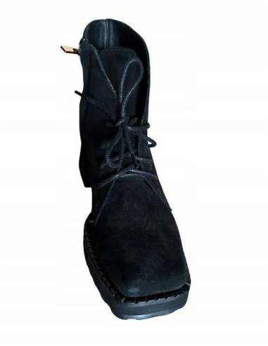 Botki damskie czarne welur skóra obcas klocek...