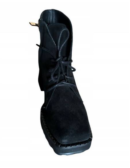 Botki damskie czarne welur skóra obcas klocek Jula Style Exquisite 1395