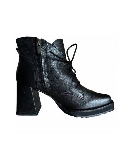 Botki damskie czarne skóra naturalna obcas klocek Jula Style Exquisite 1395