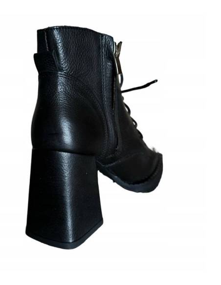 Botki damskie czarne skóra naturalna obcas klocek Jula Style Exquisite 1395