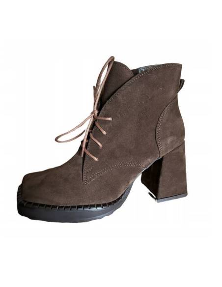 Botki damskie ciemny brąz skóra obcas klocek Jula Style Exquisite 1395