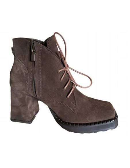 Botki damskie ciemny brąz skóra obcas klocek Jula Style Exquisite 1395