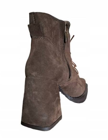 Botki damskie ciemny brąz skóra obcas klocek Jula Style Exquisite 1395