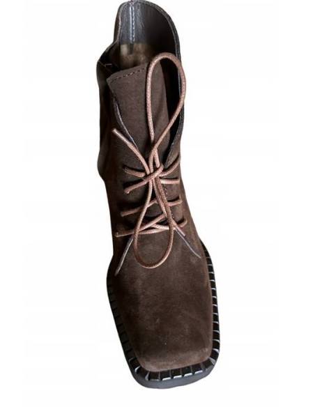 Botki damskie ciemny brąz skóra obcas klocek Jula Style Exquisite 1395