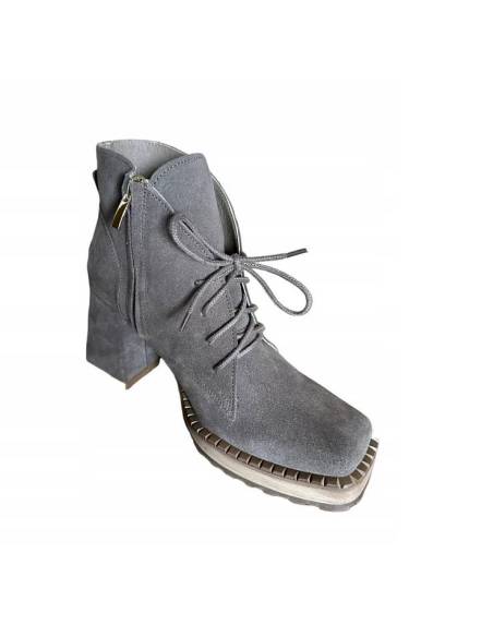 Botki damskie taupe jasny brąz skóra obcas klocek jula style Exquisite 1395