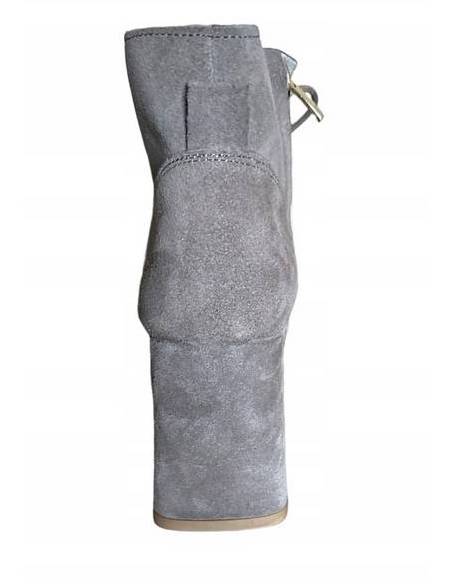 Botki damskie taupe jasny brąz skóra obcas klocek jula style Exquisite 1395