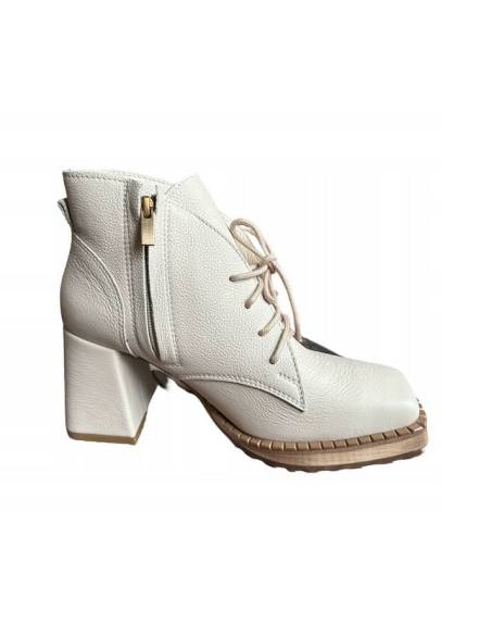 Botki damskie jasny beż ecru skóra obcas klocek Jula Style Exquisite 1395
