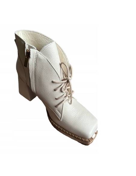 Botki damskie jasny beż ecru skóra obcas klocek Jula Style Exquisite 1395