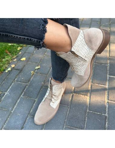 Botki damskie beżowe trzewiki skóra sznurowane...