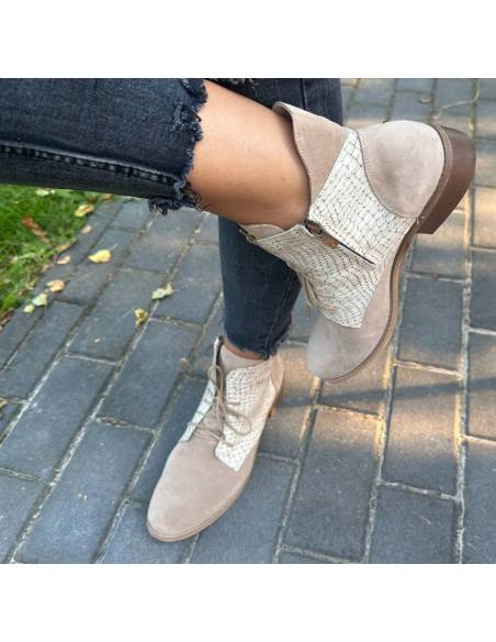 Botki damskie beżowe trzewiki skóra sznurowane julastyle Exquisite 1403