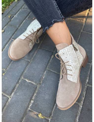 Botki damskie beżowe trzewiki skóra sznurowane...