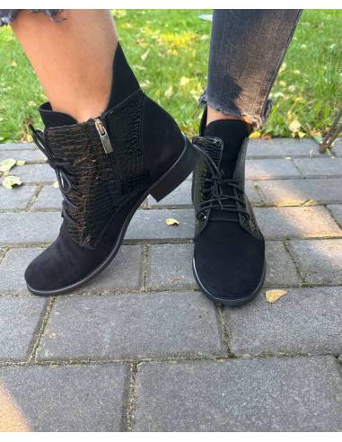 Botki damskie czarne trzewiki skóra sznurowane...