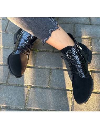 Botki damskie czarne trzewiki skóra sznurowane...