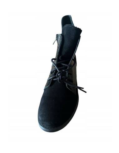 Botki damskie czarne trzewiki skóra sznurowane...