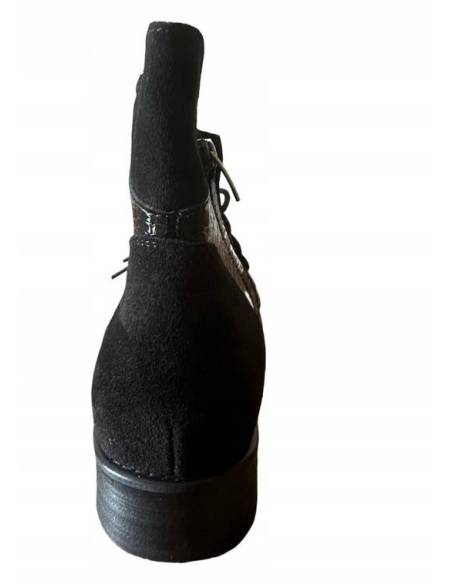 Botki damskie czarne trzewiki skóra sznurowane julastyle Exquisite 1403