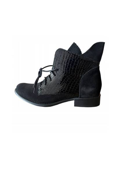 Botki damskie czarne trzewiki skóra sznurowane julastyle Exquisite 1403