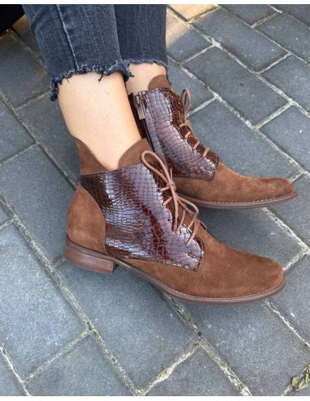 Botki damskie brązowe trzewiki skóra sznurowane julastyle Exquisite 1403
