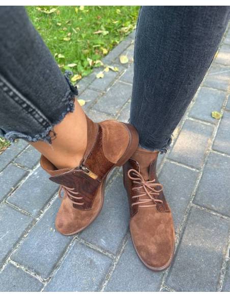 Botki damskie brązowe trzewiki skóra sznurowane julastyle Exquisite 1403