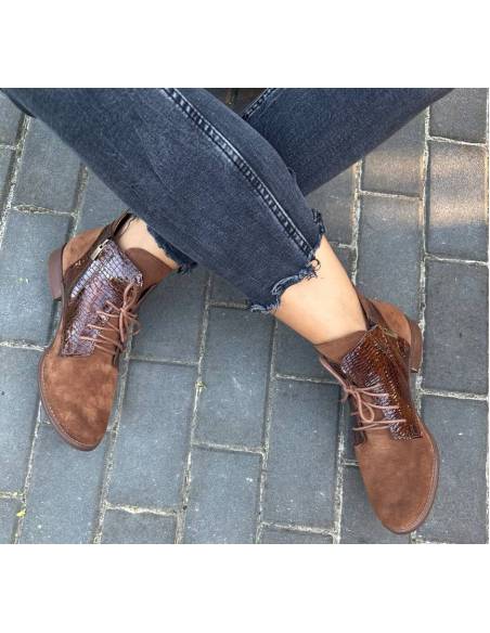 Botki damskie brązowe trzewiki skóra sznurowane julastyle Exquisite 1403